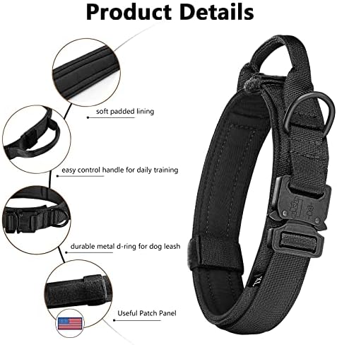 DAGANXI Tactical Dog Collar Leash Set, Adjustable Military Training Nylon Dog Collar with Controll Handle and Heavy Metal Buckle for Medium and Large Dogs，with Patches and Airtags Case (M, Black-Set) - Image 3