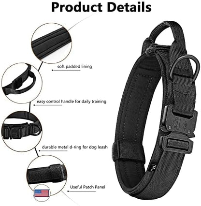 DAGANXI Tactical Dog Collar Leash Set, Adjustable Military Training Nylon Dog Collar with Controll Handle and Heavy Metal Buckle for Medium and Large Dogs，with Patches and Airtags Case (M, Black-Set) - Image 3