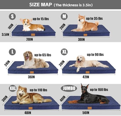 Patas Lague Orthopedic Large Dog Bed Pet Sofa Mat 56''X40'' Navy Blue - Image 5