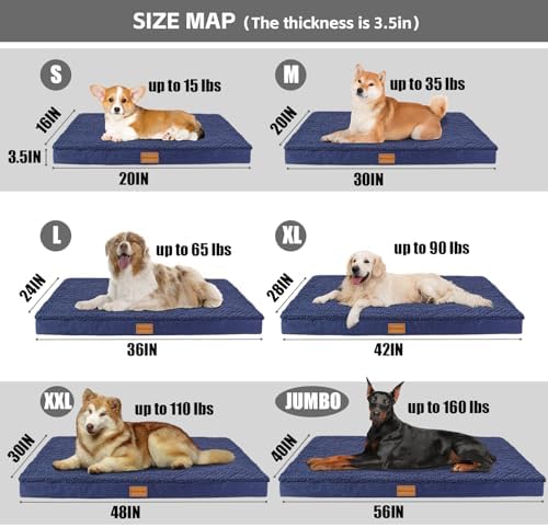 Patas Lague Orthopedic Large Dog Bed Pet Sofa Mat 36''X24'' Navy Blue - Image 5