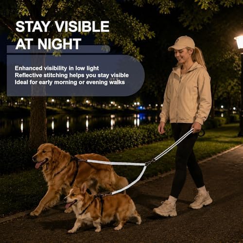 Double Dog Leash Padded Handle 360°Swivel No Tangle Dual Leash for Two Dogs - Image 5
