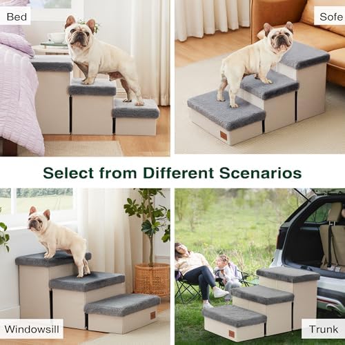 Love's cabin Dog Stairs for High Bed, Foldable Pet Stairs for Small Medium or Large Dogs Puppy with Storage for Bed or Couch, Cat Dog Steps Ramp with Zip up to 200 lbs, Grey, 3 Steps - Image 6