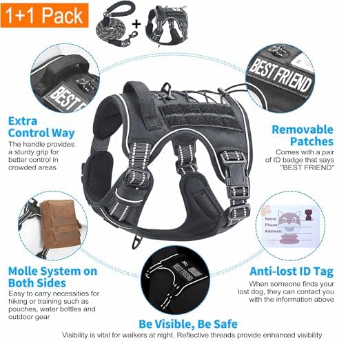 Beebiepet Heavy Duty Tactical Dog Harness for Small Dogs, No Pull Adjustable Pet Harness Reflective Service Training Easy Control Pet Vest Military K9 Working Dog Harnesses-X- Large, Black - Image 4
