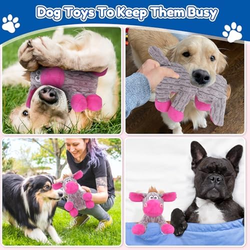 loncoldy Plush Chew Toys for Large Dogs, Tough Crinkle Stuffed Animal Squeaky Interactive Toys for Small Medium Large Dogs, Keep Them Busy, Big Pet Toys - Image 6