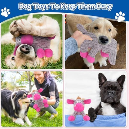 loncoldy Plush Chew Toys for Large Dogs, Tough Crinkle Stuffed Animal Squeaky Interactive Toys for Small Medium Large Dogs, Keep Them Busy, Big Pet Toys - Image 6