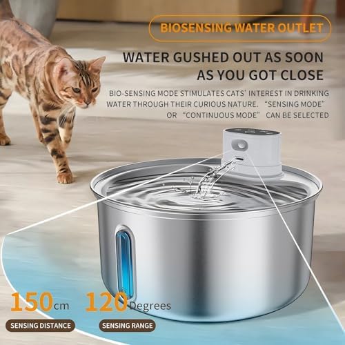 Stainless Steel Cat Water Fountain Indoor 5.5L Wireless Pet Water Fountain with Motion Sensor for Cats &Dog Pet Water Dispenser - Image 2