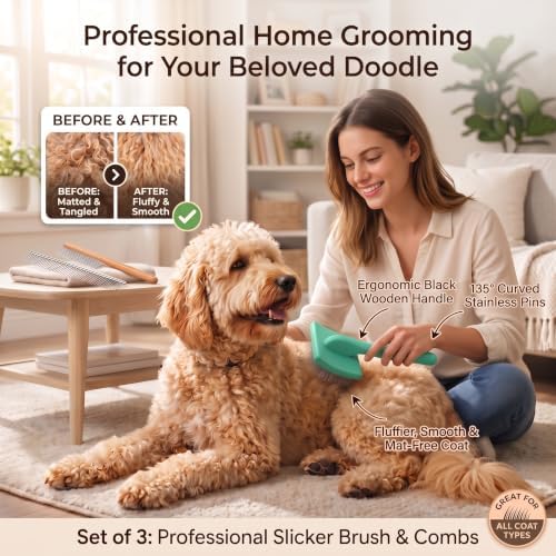 Slicker Brush for Dog, Doodles, Poodles & Long Haired Cats, Green - Image 3