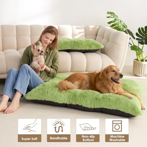 EHEYCIGA Fluffy Dog Crate Bed for Medium Dogs, Plush Crate Pad, Green - Image 4