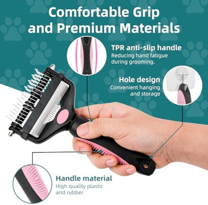 3-IN-1 Pet Grooming Tool - Undercoat Rake, Dematting Comb & Deshedding Brush for Cats, Dogs, Horses - Removes Mats, Tangles & Loose Fur, Reduces Shedding & Prevents Hair Mess (Pink) - Image 3