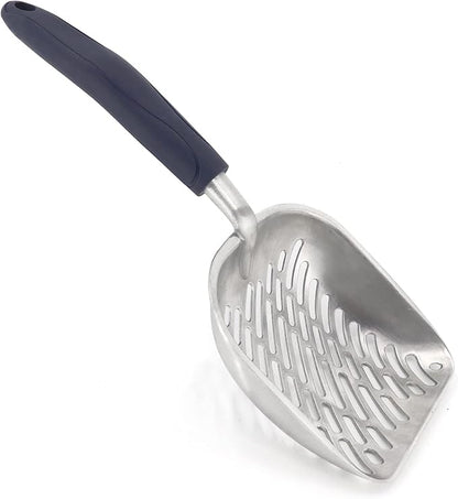Non-Stick Metal Cat Litter Scoop with Long Handle, Solid Aluminum Alloy Deep Shovel, Kitten Pooper Lifter Scoop with Hole, Durable Kitty Litter Box Scooper Poop Sifter (Dark)