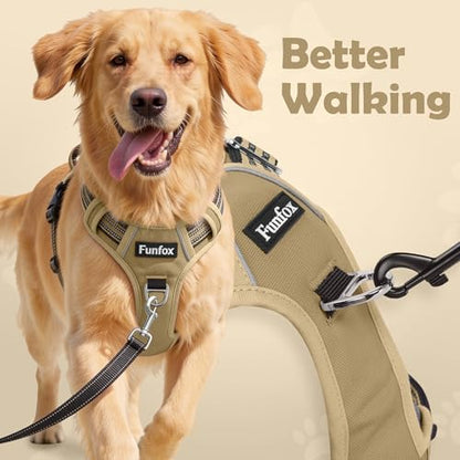 Funfox Dog Harness No Pull, Adjustable Pet Vest Harness, Super Soft Material with Vertical Handle Easy Control, Reflective Night Walking, 2 Leash Clips for Medium Sized Dogs, Brown, M - Image 2