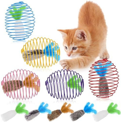 Jecery 5 Pcs Cat Toys Spring,Feathered Radish,Multicolor by Jecery