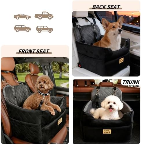 Dog Car Seat for Small Dogs & Cats Up to 30 lbs | Elevated Pet Booster with Washable Cover, Safety Straps, Storage Pocket – Fits Cars, Trucks, SUVs, Front/Back Seat - Image 3