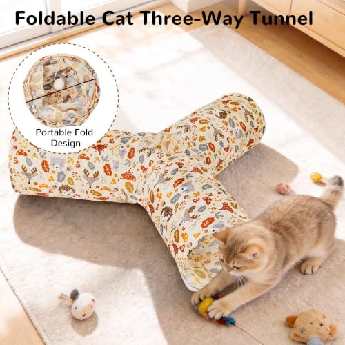 Tempcore Cat Tunnel, 3-Way Collapsible Toy, Large Size Beige Deer - Image 6