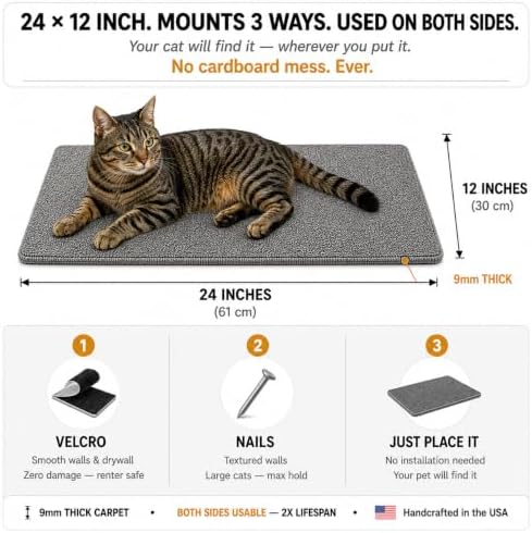 Wall Cat Scratcher & Corner Cat Scratcher – Indoor Scratching Post for Cats – Carpet Scratching Pad – Corner Scratchers for Indoor Cats – Wall Mounted Cat Mat - Image 4