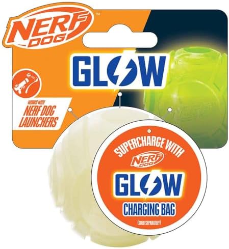 Nerf Dog Tennis Ball Blaster Dog Toy white, 2.5 Inch Glow Reload Ball by GramercyProductsInc
