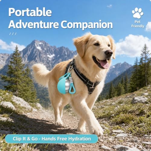 2 in 1 Portable Dog Water Bottle, 2026 New 10oz Spherical Stainless Steel Pet Bottle with Silicone Foldable Bowl,No-Spill Leak-Proof Design,Dog Water Bottle for Walking,Hiking & Travel & Camping-Blue - Image 6
