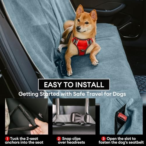 FUNNY FUZZY Dog Car Seat Cover for Back Seat, Back Seat Pet Cover for Dogs Waterproof, Scratchproof Dog Backseat Cover, Non-Slip Bench Car Seat Protector, Universal Fit Most Cars, SUVs, Trucks, Blue - Image 4