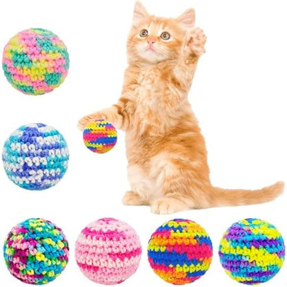 TUSATIY 6Pack Cat Toy Ball with Bells, Colorful Soft Interactive Cat Ball Toy, Hand-Knitted Woolen Kitten Yarn Cat Toys Balls for Indoor Cats Kitty of Chew & Teething & Keep Busy (Red) by TUSATIY