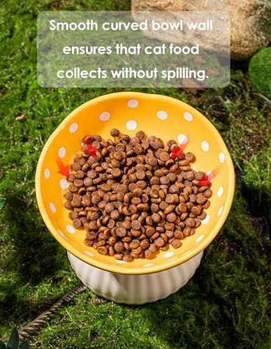 Mushroom Cat Bowl, Raised Ceramic Cat Food Dish for Whisker Fatigue, Forest Style Pet Water Bowl, Elevated Tilted Neck Protection Feeder for Indoor Cats & Small Dogs (Red & Yellow) - Image 6