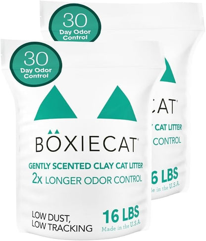 Boxiecat Cat Litter, Clumping, 32lbs, Gently Scented | 30 Day Odor Control | Clay | 2 Pack