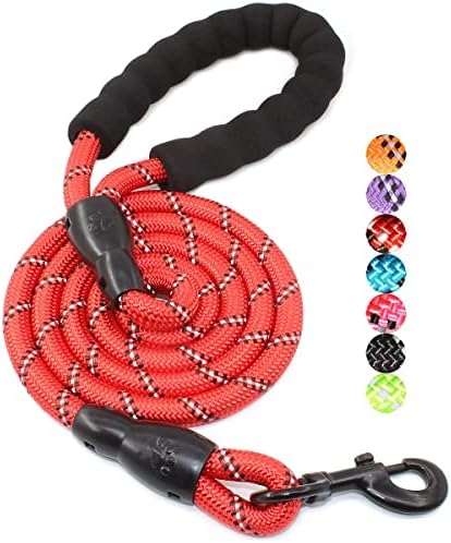 BAAPET 2/4/5/6 FT Dog Leash with Comfortable Padded Handle and Highly Reflective Threads for Small Medium and Large Dogs (5FT-1/2'', Red) by BAAPET