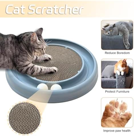 Interactive Cat Ball Track Toy for Indoor Cats, Cat Scratching Board & Exercise Set for Bored Indoor Adult and Kitten Mental & Physical Stimulation, with Spare Ball to Prevent Loss (Grey) - Image 2