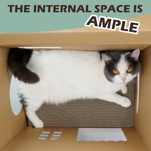 ARGOPET Cardboard Cat Scratcher House, Cozy Cardboard Design with 2 PCS Scratching Pads, Cat Scratcher Box & Bed, 17-Inch Corrugated Cat Scratcher, Safe and Secure for Kittens, Easy to Assemble（Green） - Image 6