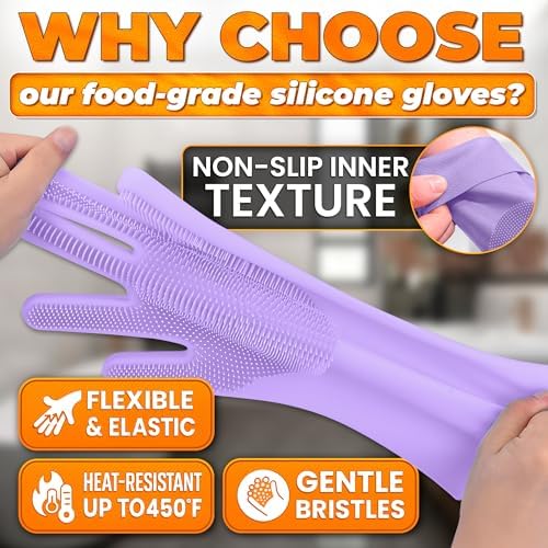 Cat and Dog Washing Gloves, 1 Pair, 11.6", Soft Silicone (Purple) - Image 3