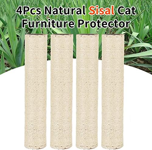 VCEPJH Cat Scratching Post Replacement for Indoor Cats 4Pcs 15.7in Cat Scratch Post Refill Pole Parts Sisal Rope Cat Furniture Protector with M8 Screws for Cat Tree Tower (White) - Image 5