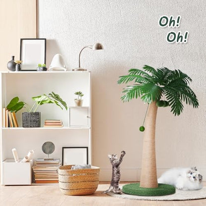 43.3inch Palm Tree Shape Style Sisal Cat Tree Scratching Post Cats, Wear Resistant Cat Claw Scratcher with Plush Stable Base & Hanging Toy Ball, Green - Image 7
