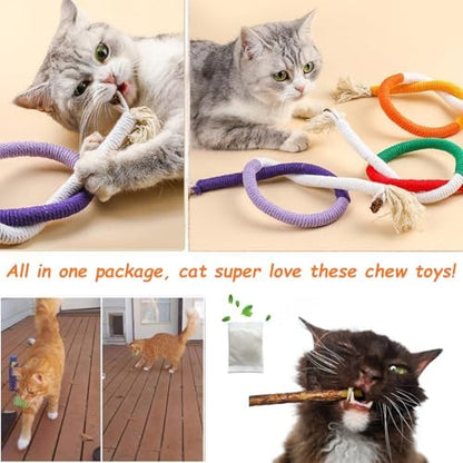 Cat Toys Chew Ropes, Silvervine Sticks Catnip Rope Toys with Refillable Natural Catnip for Cats Dental Care, Safe Teeth Cleaning Toy for Indoor Cat Kitty Kicker Toy Interactive Catnip Kitty Toys - Image 6