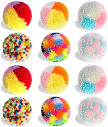 Assorted Color Cat Ball Toys, Woolen Yarn Puffs Pom Balls Interactive Kitten Chasing Toys Cat Chase Balls (12Pcs) - Image 4