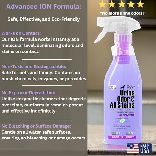 Superior Next-Gen Advanced ION Formula. 2-for-1 Bottle (Free Refill). Pet Urine, Odor & All Stains. Extra Strength, Unmatched Stain & Odor Remover. Patented | Non-Toxic | Eco-Friendly | Made in USA - Image 6