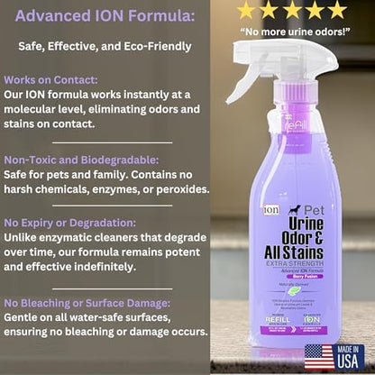 Superior Next-Gen Advanced ION Formula. 2-for-1 Bottle (Free Refill). Pet Urine, Odor & All Stains. Extra Strength, Unmatched Stain & Odor Remover. Patented | Non-Toxic | Eco-Friendly | Made in USA - Image 6