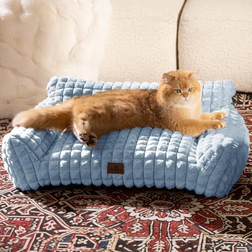 Cat Couch Bed with Fluffy Faux Rabbit Fur for Indoor Cats, 30 Inch - Image 2