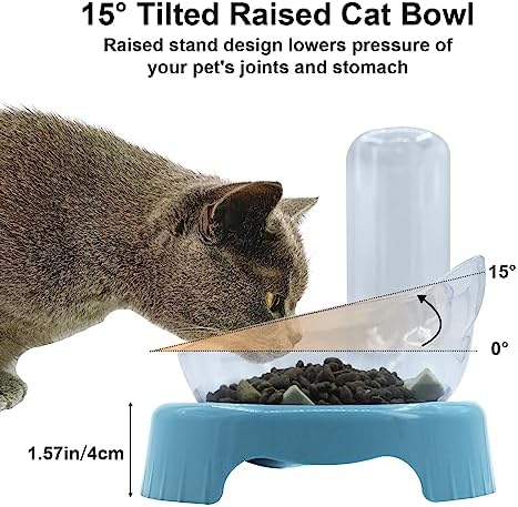 Sky Blue Triple Cat Bowls with 15 Tilt, 3-in-1 Automatic Water & Food Feeder, Whisker-Friendly Elevated Dishes for Small Cats & Puppies - Image 4