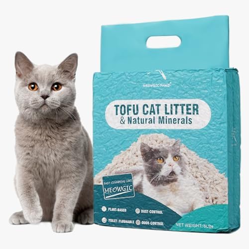 Plant-Based Cat Litter, Odor Control Quick Clumping Tofu Cat Litter, 6 lbs, Low Tracking Dust Control Lightweight Flushable Unscented Natural Kitty Litter by Meowgic+Paws