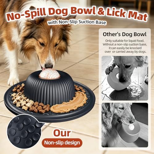 2-in-1 Dog Slow Feeder Bowl & Lick Mat with 2 Rotatable Balls, No-Slip Silicone Anxiety Relief Treat Mat for Dogs & Cats, Dishwasher Safe (Black) - Image 5