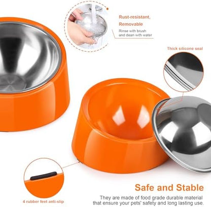 Tilted Dog Bowl Non-Slip & Non-Spill Pet Feeder with Elevated Detachable Melamine Stand, Easy to Get Food Dog Dish, S/100ml Orange - Image 6