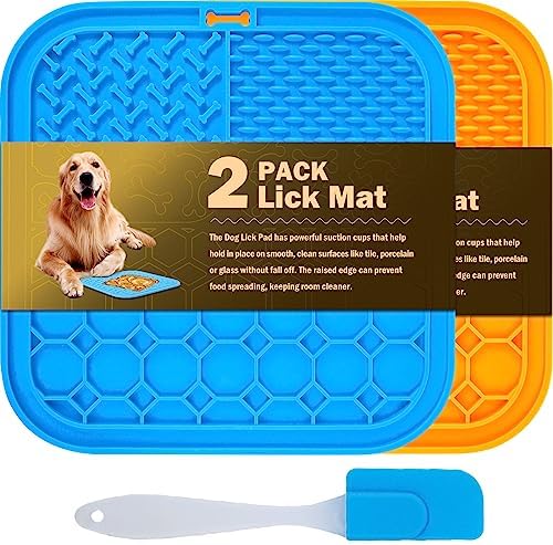 2 PCS Lick Mat for Dogs, Slow Feeder Licking Mat, Anxiety Relief Lick Pad with Suction Cups for Peanut Butter Food Treats Yogurt, Pets Bathing Grooming Training Calming Dog Bowl Mat by MooonGem