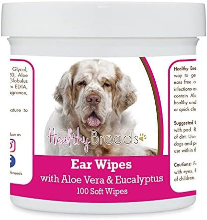 Healthy Breeds Clumber Spaniel Ear Cleaning Wipes with Aloe & Eucalyptus for Dogs 100 Count by HealthyBreeds