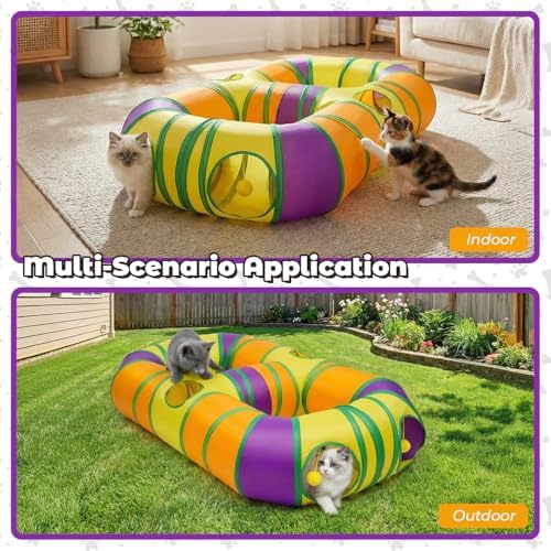 Cat Tunnel for Indoor Cats 8-Shaped, Collapsible Cat Playhouse Pet Play Tunnel Tube Maze with Hanging Pom-poms and Interactive Hole for Kitten, Kitty, Puppy, Rabbits, Ferret, Guinea Pig - Image 7