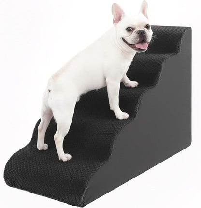 Dog Stairs for Medium Dogs 22" H, 5-Step Dog Steps Ramp for High Beds and Couch with Anti-Slip Washable Cover and Durable High Density Foam, Grey