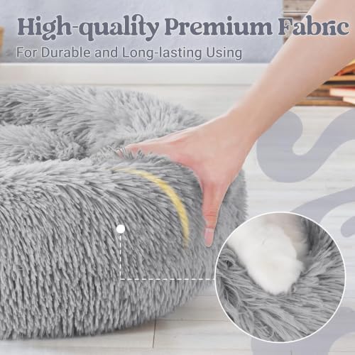 rabbitgoo Calming Cat Beds for Indoor Cats, 23 inches, Light Grey - Image 6