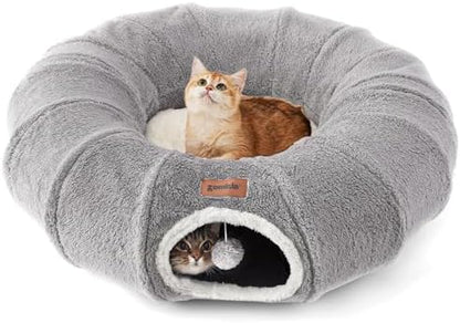 ZOMISIA Cat Tunnel Bed for Indoor Cats, Cute Cat Donut Toy Tunnel for Small Large Cats, Peekaboo Pet Cave Play Tunnel for Kitten/Rabbit,Grey by Zomisia