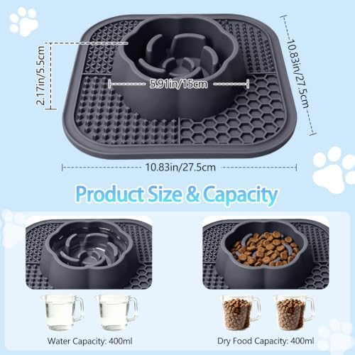 Slow Feeder Dog Bowls and Lick Mat for Dogs, Non-Slip Dog Bowl for Wet and Dry Food with Suction Cups for Slow Feeding & Anxiety Relief for Small to Large Dogs and Cats Gray - Image 7