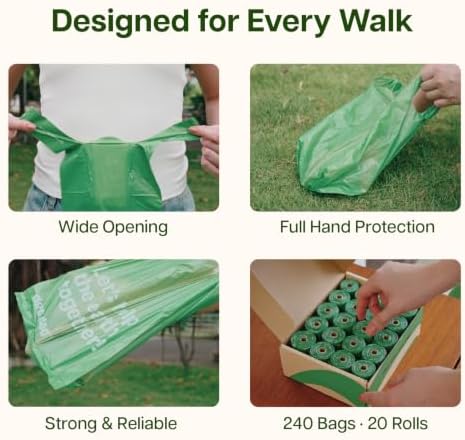 Deo Doo Dog Poop Bags with Handles, 240 Count Large Size, Extra Thick and Leak Proof Refill Rolls for Doggie Waste, Easy Tie and Cleanup, Unscented - Image 6