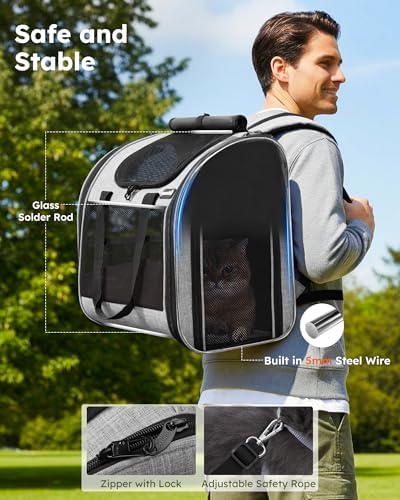 Pecute Cat Backpack with Widened Interior Space, Upgraded Dog Backpack Carrier with Various Ways to Carry, Pet Backpack with Breathable Mesh, Pet Travel Carrier with Soft Padded, Reinforced Support - Image 3