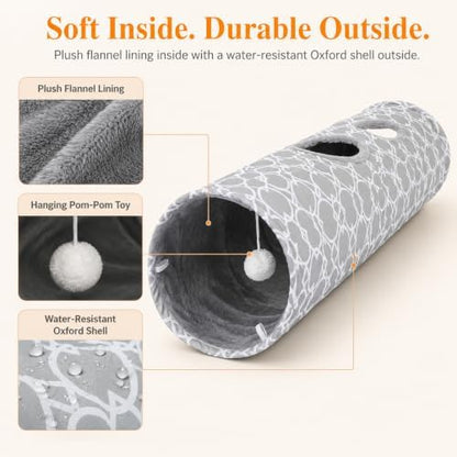 Geometric Straight Cat Tunnel with Plush Inside,Cats Toys Collapsible Tunnel Tube with Balls, for Rabbits, Kittens, Ferrets,Puppy,Diameter 11.8 Inch - Image 5